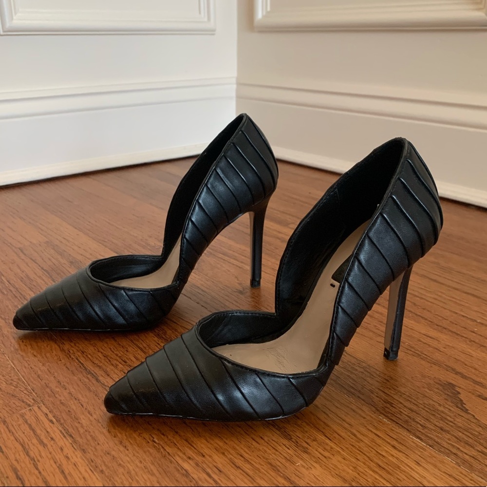 Black leather pumps